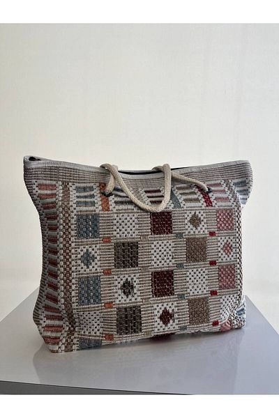 ubmbutik Αυθεντική τσάντα για πικνίκ με σχέδιο Kilim Τσάντα παραλίας με φερμουάρ
