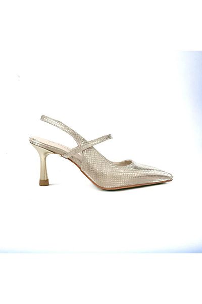 bescobel Olvan Gold Mother of Pearl Women's Thin Heel Sandals - 7 Cm Heel 608