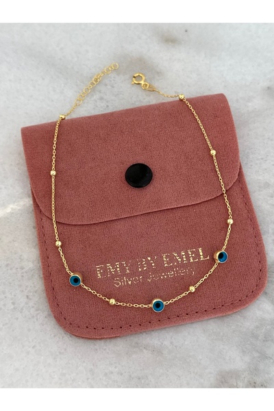 emy by emel luxury silver jewelry Halhal - Topçuklu Nazar Boncuklu Halhal Altın Kaplama 925 Ayar Gümüş