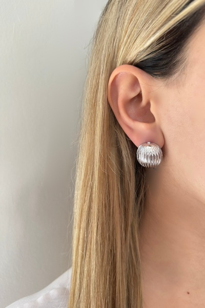 Lavian Accessories Ball Çizgili Gümüş Küpe