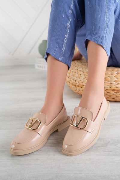 Aymood Valentina Nude Cataramă din piele lacuită Talpă groasă din piele PU Pantofi mocasin clasici cu toc de zi cu zi