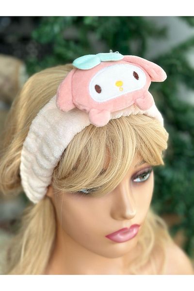 QUEEN AKSESUAR Hello Kitty Kuromi Plush Toy - Pink Makeup Bandana and Headband for Baby, Child, Woman