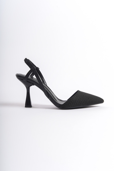 ZİESCE Women's Black Straw Open-Back Heeled STILETTO SHOES