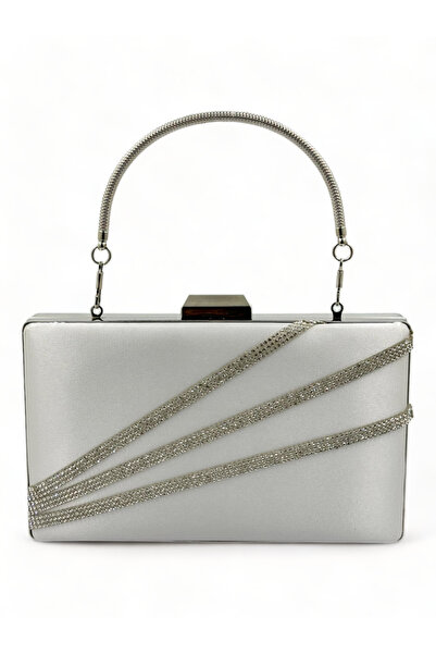 Biçanta Satin de culoare ecru sidefat cu carcasă argintie Geanta rochie de se...
