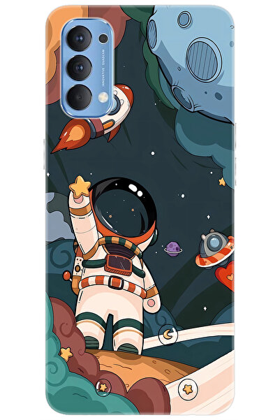 OPPO Reno 4 (CPH2113) Uyumlu Kılıf Desen Baskılı Silikon Astronot STK:696 CP-...