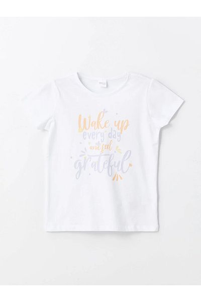 LC Waikiki Set de pijamale pentru fete cu mânecă scurtă cu imprimeu LCW ECO Bike Gât