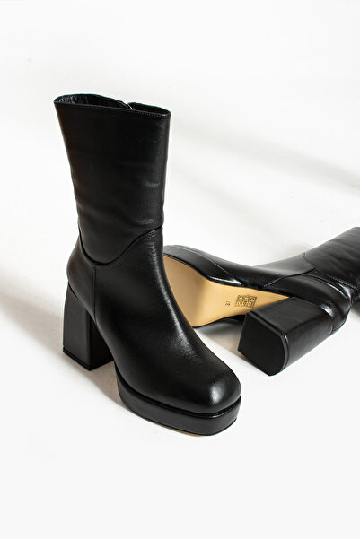 folleshoes بوت جلد طبيعي أسود نسائي - جلد