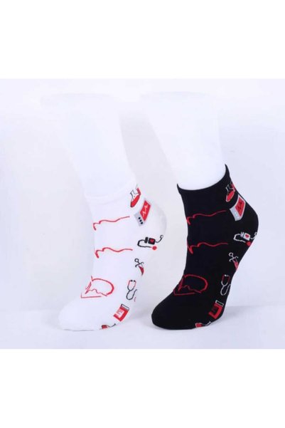 MİNAHOBİ Women's 2-Piece Black and White Nurse and Doctor Socks