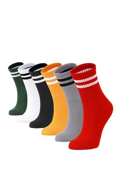 MİNAHOBİ 6-Piece Colorful College Socks
