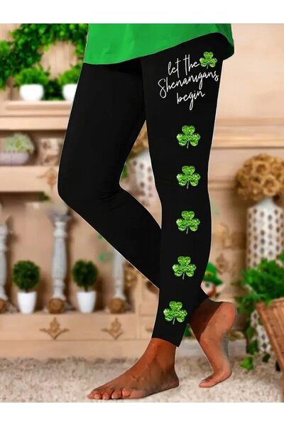 Trendusfashion Colanți din țesătură pentru scufundări cu imprimeu Clover pent...