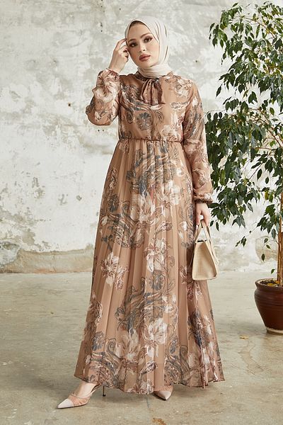 InStyle Φόρεμα Hijab σιφόν με πλισέ μοτίβο Serena - Earth