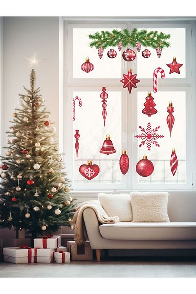 MAARS Red Christmas New Year Decorations Sticker Set Glass Wall Ornament
