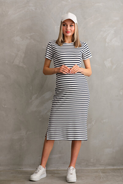 Miss Dünya Lissa Φόρεμα εγκυμοσύνης με κοντό μανίκι Crew Neck Fittilli Camisole ριγέ