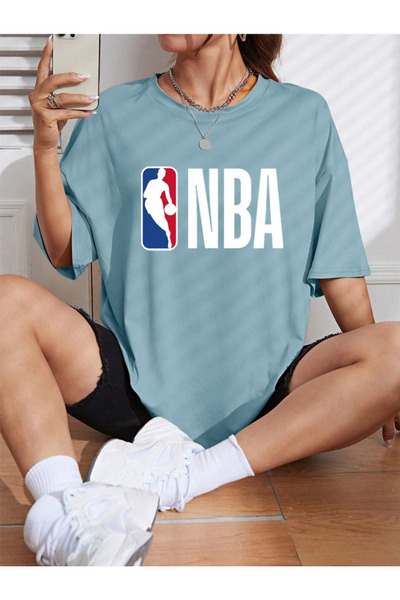 Wish BF تي شيرت برقبة دائرية من القطن الممشط كبير الحجم مطبوع عليه لون القرش ...