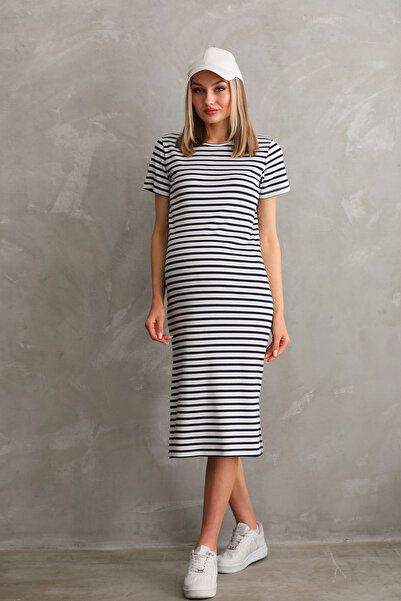 Miss Dünya Lissa Φόρεμα εγκυμοσύνης με κοντό μανίκι Crew Neck Fittilli Camisole ριγέ