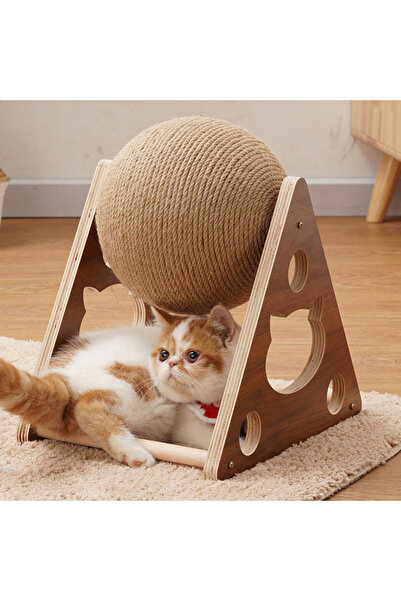 TİNEKE Large Wooden String Cat Toy - Ball and Scratching