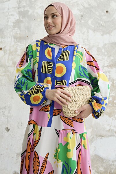 InStyle Multicolored Viscose Dress - Blue