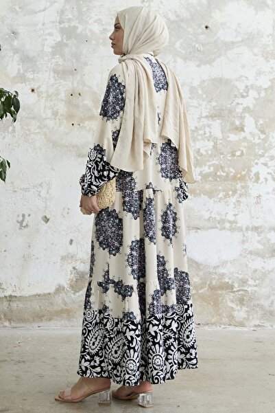 InStyle Patterned Judge Collar Dress - Black