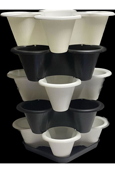 Fashion Base 5 Katlı Şanslı Yonca Kule Saksı Seti | Çiçek Bitki Sebze Meyve Salon Mutfak Banyo Bahçe Saksı Seti