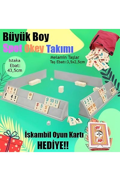 nextbuy Spot Okey Large Size Plastic Okey Set with Playing Cards Gift 4X Stamps and Melamine Stones Game Set