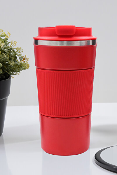 Trendmiya Kırmızı 500ml Çelik Termos & Deri Kılıflı 500ml Kırmızı Cam Matara & Motto T Kupa Hediye Seti