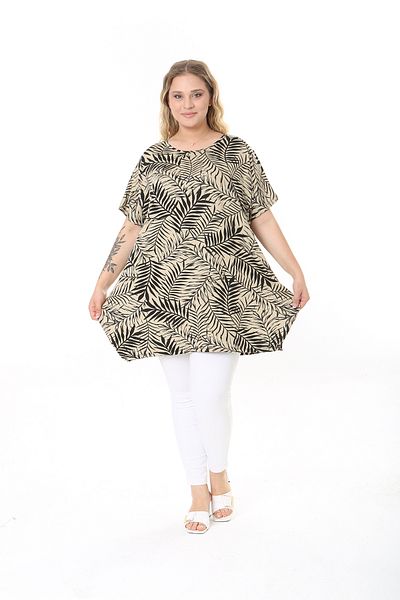 XL Modam WOMEN'S LARGE SIZE LYCRAL MINK BLACK PATTERNED WITH SIDE SLIT TUNIC