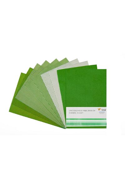 Lino Felt Green 5 Pattern 10pcs (20X30 CM.)