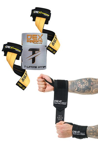 Dex Supports Lasting Energy Legend Set of 2 - Lifting Straps T-Grips and Wrist Wraps Sports Bracelet