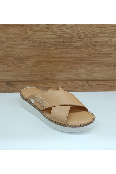 Mammamia YT2125 Papuci casual de damă din piele naturală bej