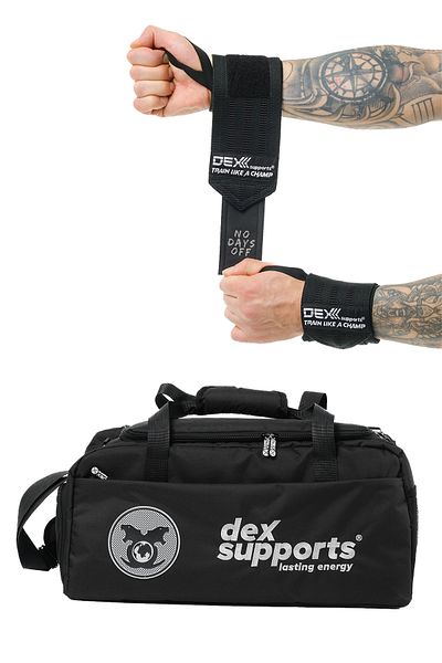 Dex Supports Lasting Energy Sports Bag Large Size Gray + Sports Bracelet Wrist Wraps Legend Set of 2