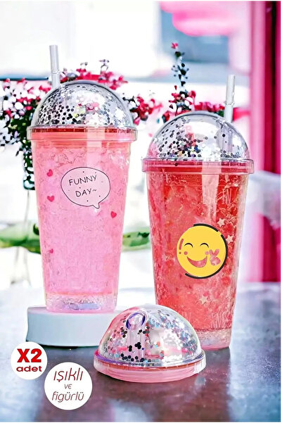 teknonisa 3D Renkli parti bardağı büyük boy Suluk Matara Pipetli Su Şişesi Kokteyl Bardağı Figürlü Simli