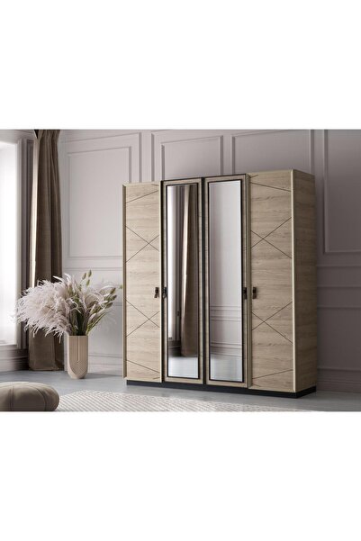 Erezogulları Mobilya Vega 4 Kapaklı Modern Aynalı Elbise Dolabı Gardrop 180x50x200cm