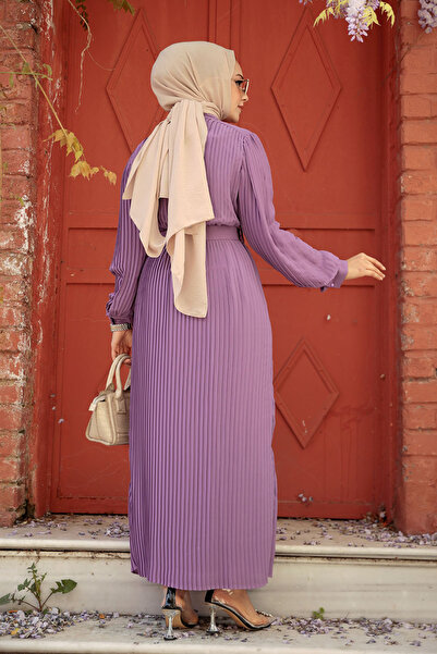 Neva Style - Pleated Lilac Hijab Dress with 3369