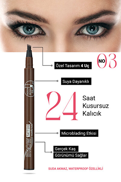 Nera Classy Kaş Kalemi, Brow Tattoo Microblading Etkisi - 4 Uçlu Likit Kaş Kalemi, Waterproof