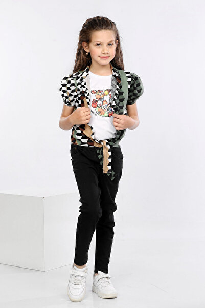 MORNIO Кольорова сорочка, футболка та джинси з геометричним принтом та застіб...