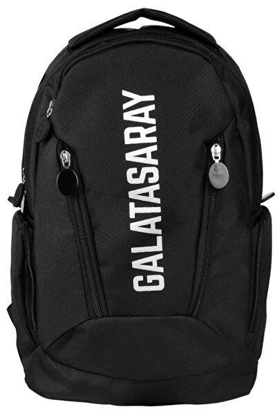 Galatasaray Lisanslı Çapraz Fermuar Detaylı Siyah Sırt Çantası Çift Bölmeli 24526