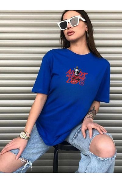 Boi Another Awesome Day Design Printed Unisex Oversize Πολύχρωμο T-shirt - Ασπρόμαυρο φαρδύ μπλουζάκι
