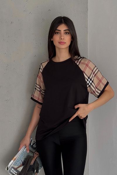 FEMELLE Tricou din bumbac cu model cu umăr negru pentru femei