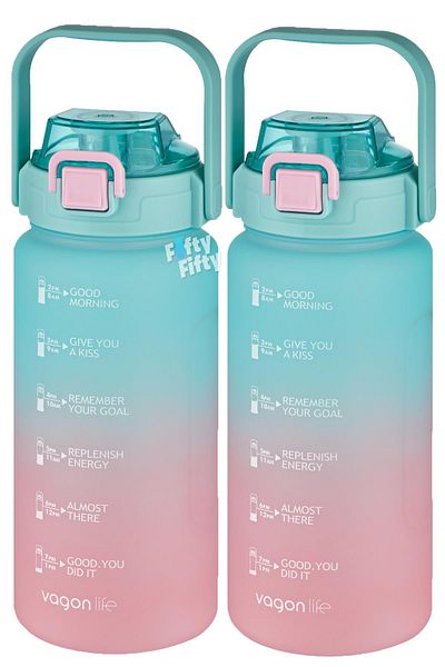 Vagonlife 2-Piece Economic Motivational Flask Set 1500 ml Large Size 4 Different Color Options FiftyFifty
