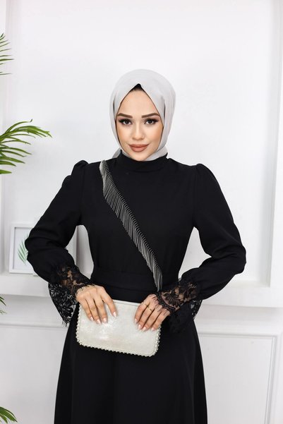 marwella Mercan Tesettür Abiye -Siyah
