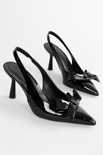 Shoeberry Fiorella Stilettos für Damen aus schwarzem Lackleder mit Schleifendetail