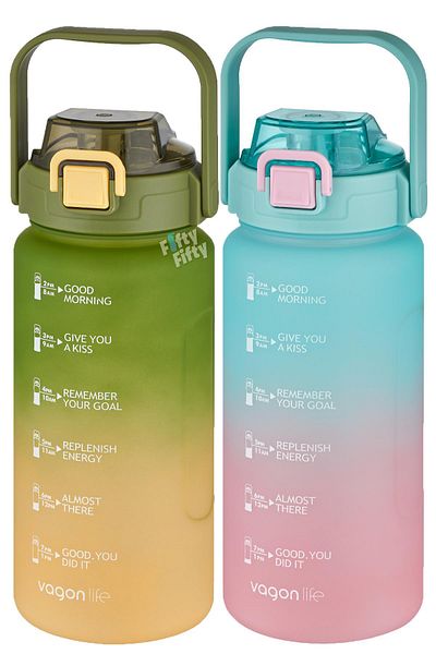 Vagonlife 2-Piece Economic Motivational Flask Set 1500 ml Large Size 4 Different Color Options FiftyFifty