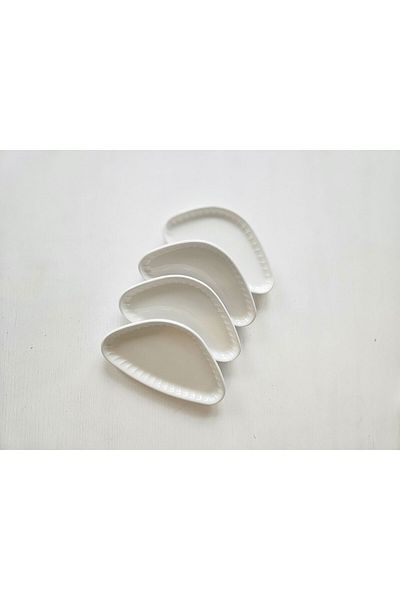 Aryıldız Gordion Broken Beige Boat Plate 4 Pieces 12 Cm Coffee Side Mini Presentation Holder