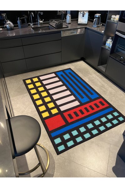 Rugs Modern Halı Colorful Checkered Geometric Patterned Decorative Carpet Mir...
