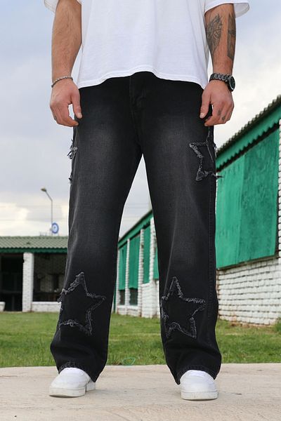 BPM Premium φαρδύ τζιν - Starry Patch Design