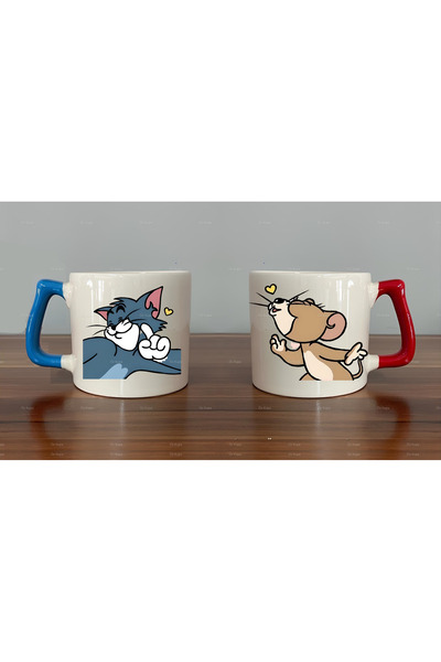 Öz Kupa Tom ve Jerry Baskılı Çift 2'li Lüks Kupa Bardak