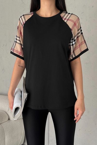 FEMELLE Tricou din bumbac cu model cu umăr negru pentru femei