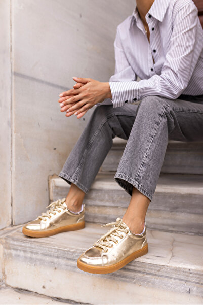 ANGELİNA JONES Fuedi Kadın Gold Altın Hasir Örgü Ip Tarzi Sneaker