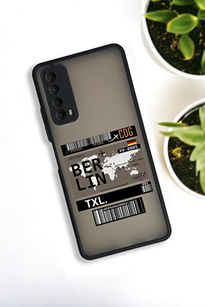 mooodcase Huawei P Smart 2021 Uyumlu Berlin Ticket Desenli Buzlu Şeffaf Lüx Telefon Kılıfı