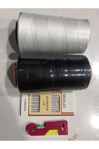 MASAL TUHAFİYE Rose Poly Machine Sewing Thread White Black Sewing Needle Set